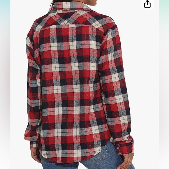Long Sleeve Boyfriend Button Front Plaid Shirt Medium NWT Red White Blue - Picture 4 of 6